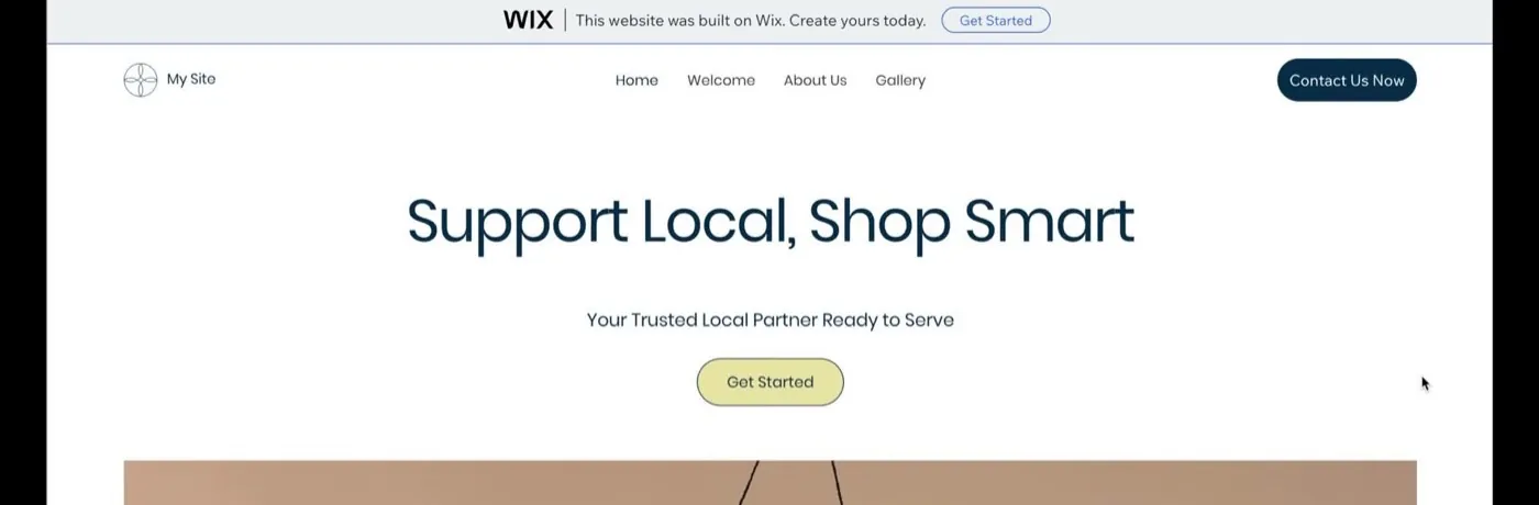 The top of a published Wix site with a gray bar reading This website was built on Wix. Create yours today.
